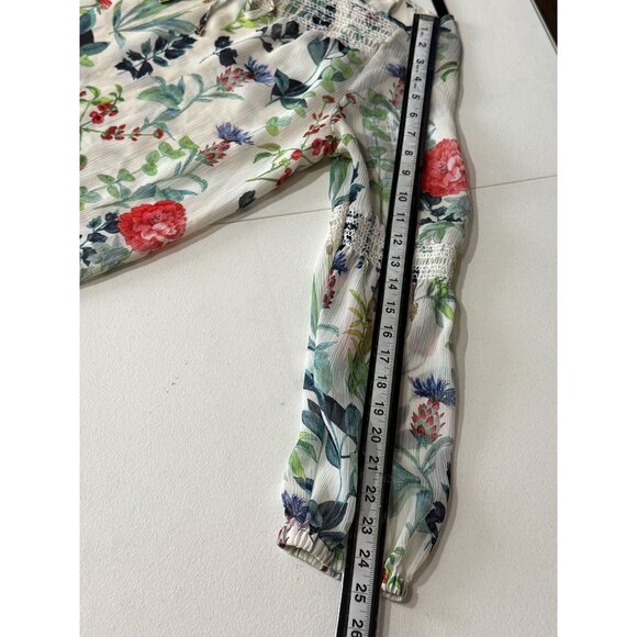 Tommy Hilfiger Floral Peasant Blouse Womens M Sheer Long Sleeve Boho Top - Picture 8 of 10
